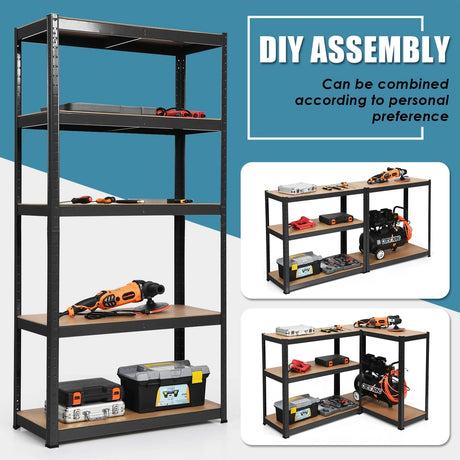 1.8m Warehouse Shelving for Books and Kitchenware-Black