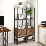 5-Tier Tall Narrow Bookcase Bookshelf with Drawer Shelves-Rustic Brown