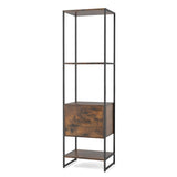 5-Tier Tall Narrow Bookcase Bookshelf with Drawer Shelves-Rustic Brown