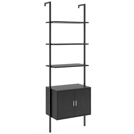 Tall Bookshelf 5 Tier Wall Mount Ladder Bookcase with Cabinet-Black