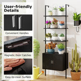 Tall Bookshelf 5 Tier Wall Mount Ladder Bookcase with Cabinet-Black