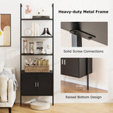 Tall Bookshelf 5 Tier Wall Mount Ladder Bookcase with Cabinet-Black