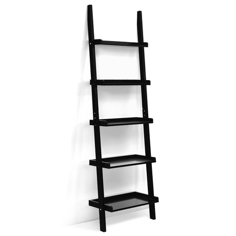 5-Tier Wall-leaning Ladder Shelf Display Rack for Plants and Books-Black