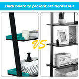 5-Tier Wall-leaning Ladder Shelf Display Rack for Plants and Books-Black