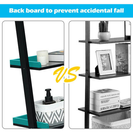 5-Tier Wall-leaning Ladder Shelf Display Rack for Plants and Books-Black