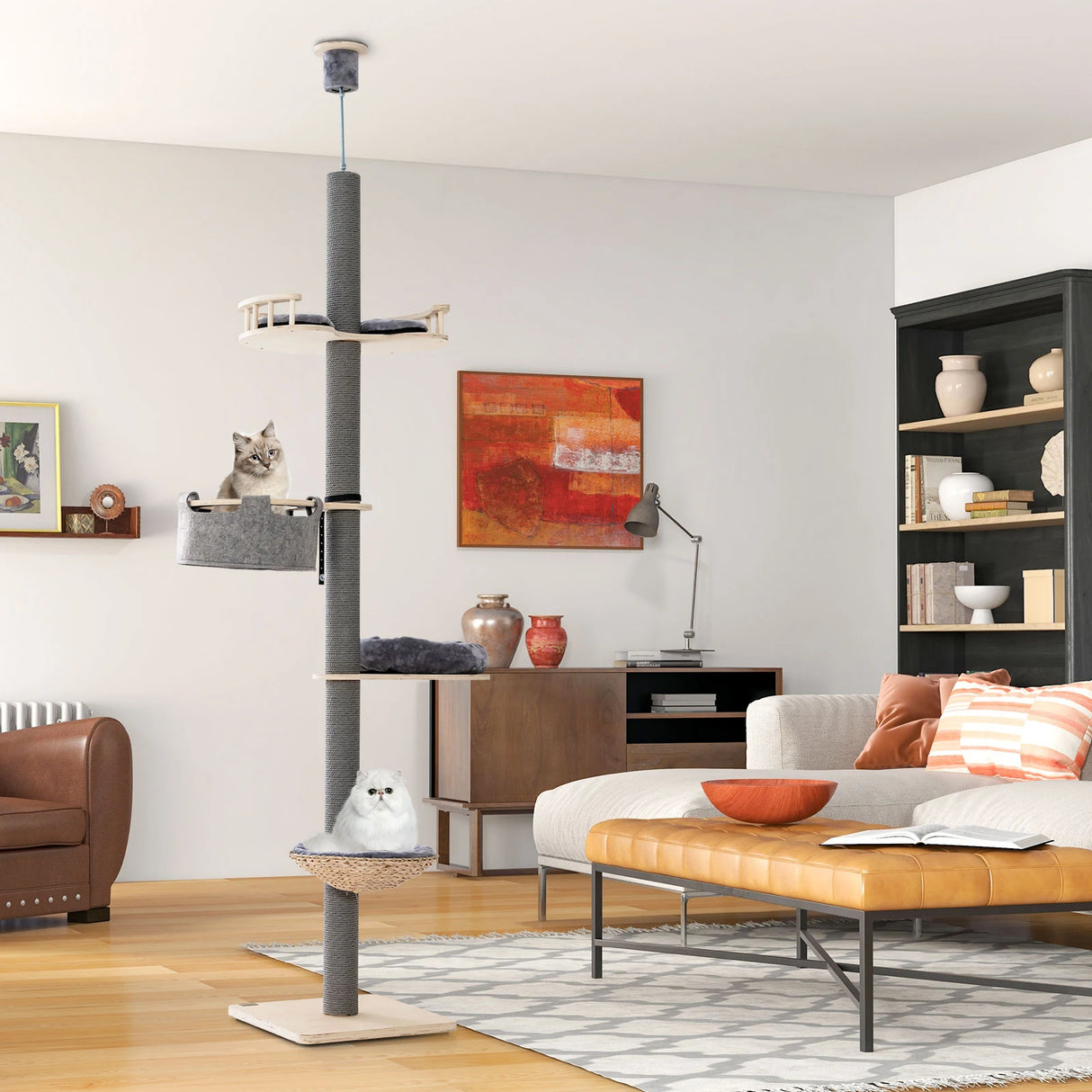 Floor to Ceiling Cat Tree with 93"-107" Adjustable Height-Gray