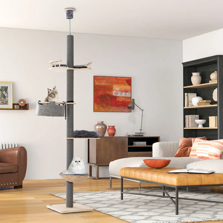 Floor to Ceiling Cat Tree with 93"-107" Adjustable Height-Gray