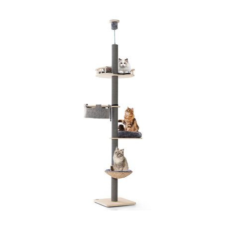 Floor to Ceiling Cat Tree with 93"-107" Adjustable Height-Gray