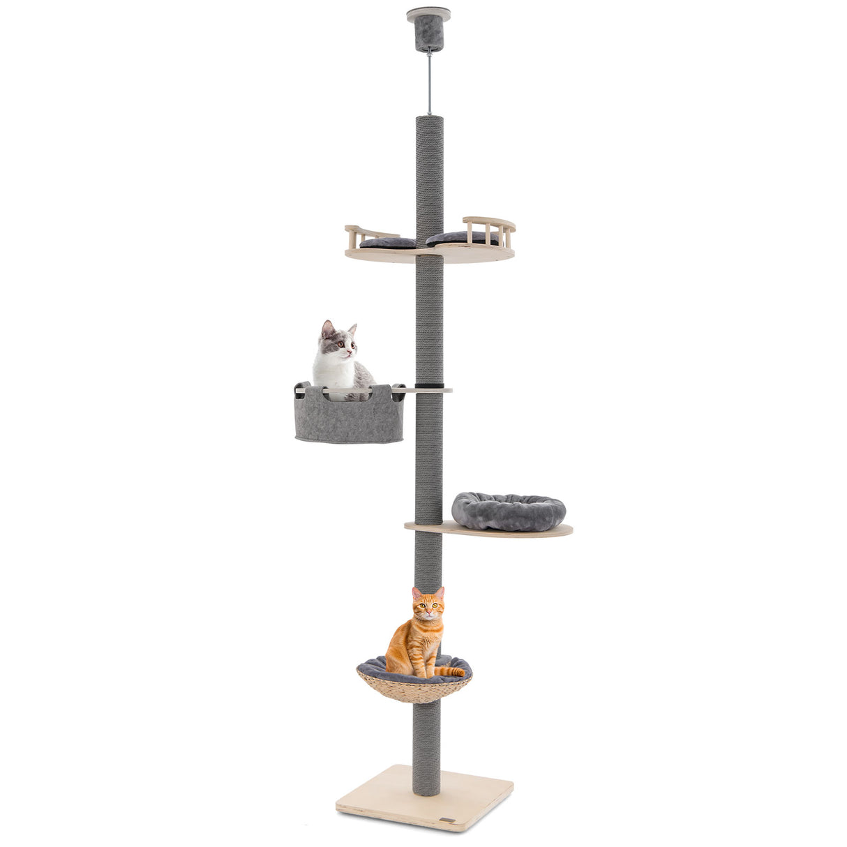 Floor to Ceiling Cat Tree with 93"-107" Adjustable Height-Gray