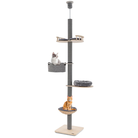 Floor to Ceiling Cat Tree with 93"-107" Adjustable Height-Gray