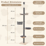 Floor to Ceiling Cat Tree with 93"-107" Adjustable Height-Gray