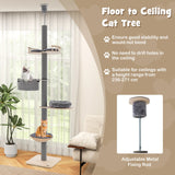 Floor to Ceiling Cat Tree with 93"-107" Adjustable Height-Gray