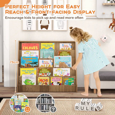 5 Tier Kids Bookshelf with Anti-Toppling Devices for Kids Room-Navy