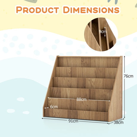 5 Tier Kids Bookshelf with Anti-Toppling Devices for Kids Room-Navy