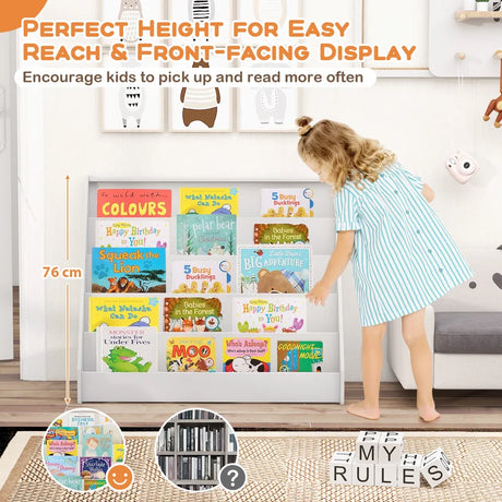 5 Tier Kids Bookshelf with Anti-Toppling Devices for Kids Room-White