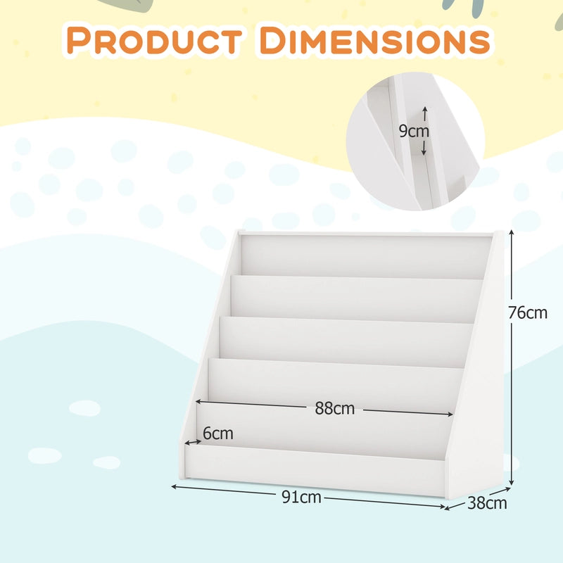 5 Tier Kids Bookshelf with Anti-Toppling Devices for Kids Room-White
