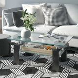 Rectangle Glass Coffee Table with Metal Legs for Living Room-Black