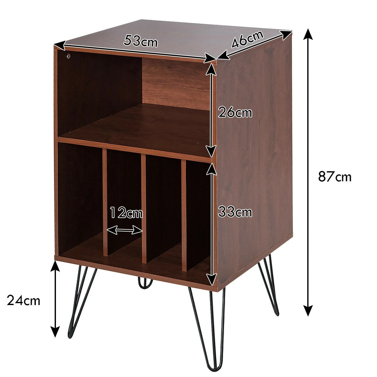 Record Player Stand with 5 Open Compartments for Living Room &amp; Bedroom-Coffee