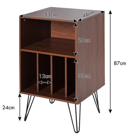 Record Player Stand with 5 Open Compartments for Living Room &amp; Bedroom-Coffee