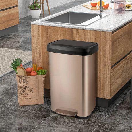 13.2 Gallon Step Trash Can with Soft Close Lid and Deodorizer Compartment-Golden