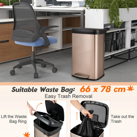 13.2 Gallon Step Trash Can with Soft Close Lid and Deodorizer Compartment-Golden