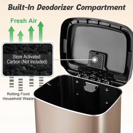 13.2 Gallon Step Trash Can with Soft Close Lid and Deodorizer Compartment-Golden