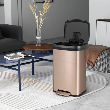 13.2 Gallon Step Trash Can with Soft Close Lid and Deodorizer Compartment-Golden