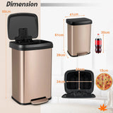 13.2 Gallon Step Trash Can with Soft Close Lid and Deodorizer Compartment-Golden