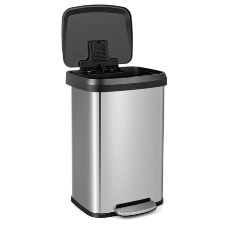 13.2 Gallon Step Trash Can with Soft Close Lid and Deodorizer Compartment-Silver