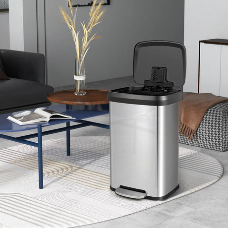 13.2 Gallon Step Trash Can with Soft Close Lid and Deodorizer Compartment-Silver