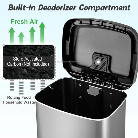 13.2 Gallon Step Trash Can with Soft Close Lid and Deodorizer Compartment-Silver