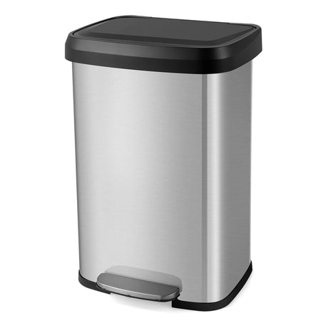 13.2 Gallon Step Trash Can with Soft Close Lid and Deodorizer Compartment-Silver