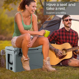 50 QT Rotomolded Cooler Insulated Portable Ice Chest with Integrated Cup Holders-Gray