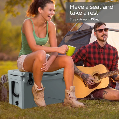50 QT Rotomolded Cooler Insulated Portable Ice Chest with Integrated Cup Holders-Gray
