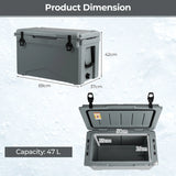 50 QT Rotomolded Cooler Insulated Portable Ice Chest with Integrated Cup Holders-Gray