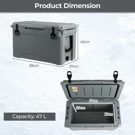 50 QT Rotomolded Cooler Insulated Portable Ice Chest with Integrated Cup Holders-Gray