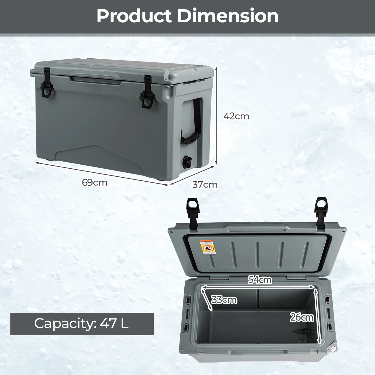 50 QT Rotomolded Cooler Insulated Portable Ice Chest with Integrated Cup Holders-Gray