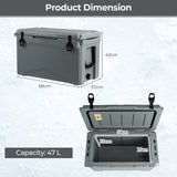 50 QT Rotomolded Cooler Insulated Portable Ice Chest with Integrated Cup Holders-Gray
