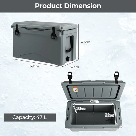50 QT Rotomolded Cooler Insulated Portable Ice Chest with Integrated Cup Holders-Gray