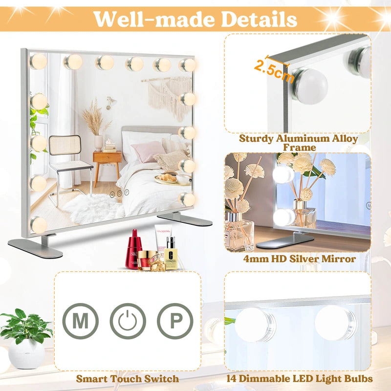 50 x 43 cm Tabletop Wall Mirror with LED Lights