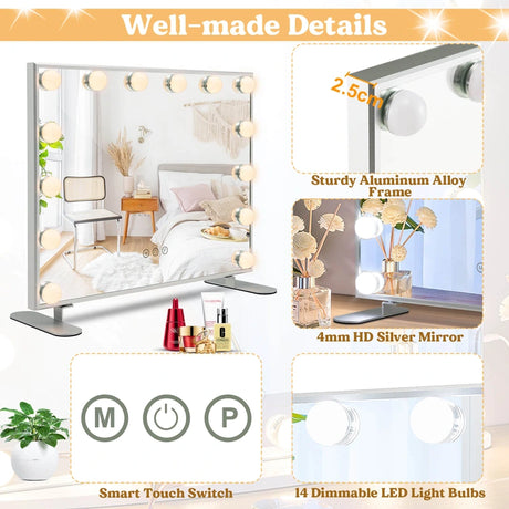 50 x 43 cm Tabletop Wall Mirror with LED Lights