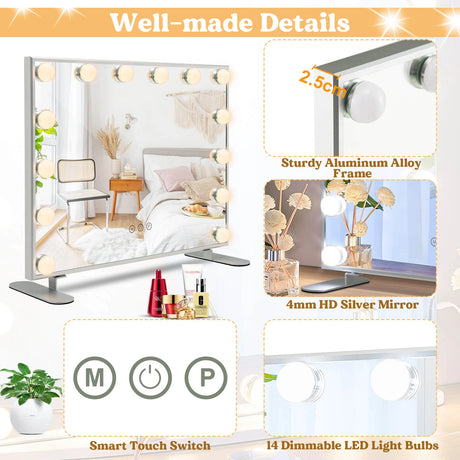 50 x 43 cm Tabletop Wall Mirror with LED Lights