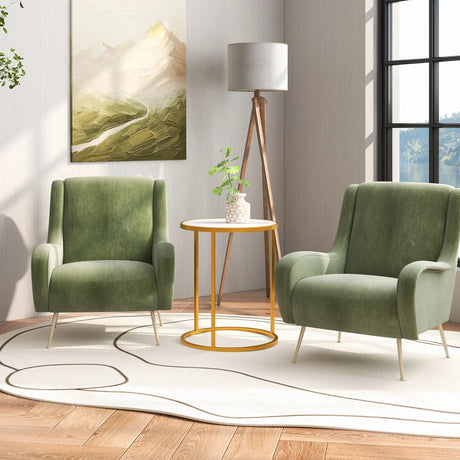 16 Ince Marble Top Round Side Table with Golden Metal Frame for Living Room Bedroom-1 Piece