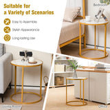 16 Ince Marble Top Round Side Table with Golden Metal Frame for Living Room Bedroom-1 Piece