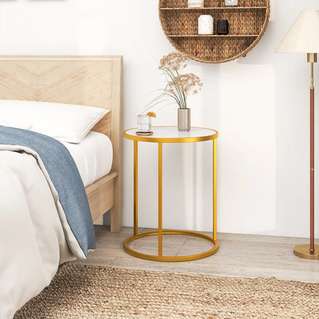 16 Ince Marble Top Round Side Table with Golden Metal Frame for Living Room Bedroom-1 Piece