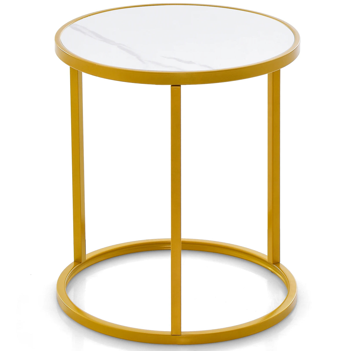 16 Ince Marble Top Round Side Table with Golden Metal Frame for Living Room Bedroom-1 Piece