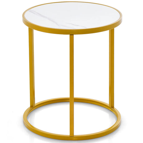 16 Ince Marble Top Round Side Table with Golden Metal Frame for Living Room Bedroom-1 Piece