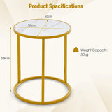16 Ince Marble Top Round Side Table with Golden Metal Frame for Living Room Bedroom-1 Piece