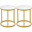 16 Ince Marble Top Round Side Table with Golden Metal Frame for Living Room Bedroom-Set of 2