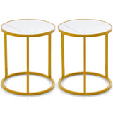 16 Ince Marble Top Round Side Table with Golden Metal Frame for Living Room Bedroom-Set of 2